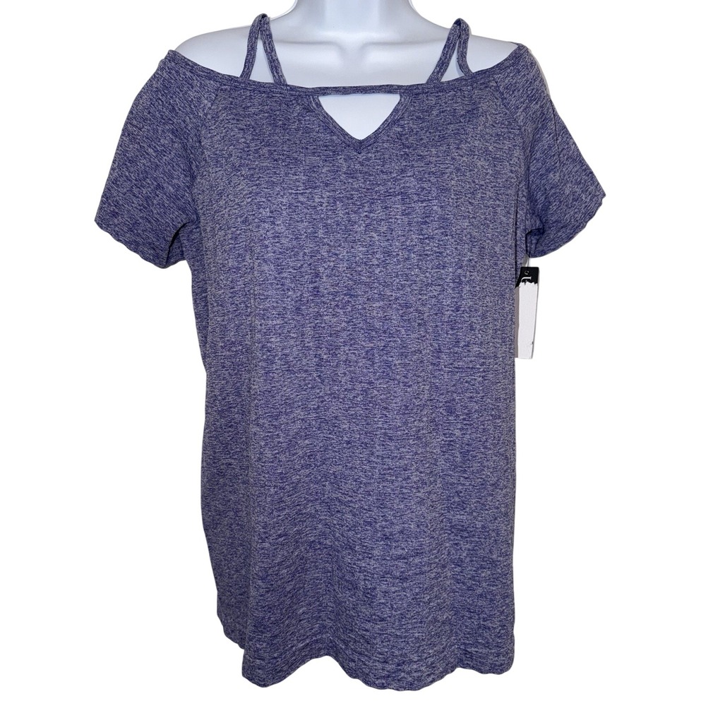 Under Control Womens Purple Space Dye Cold Shoulder Strappy Top 1X New